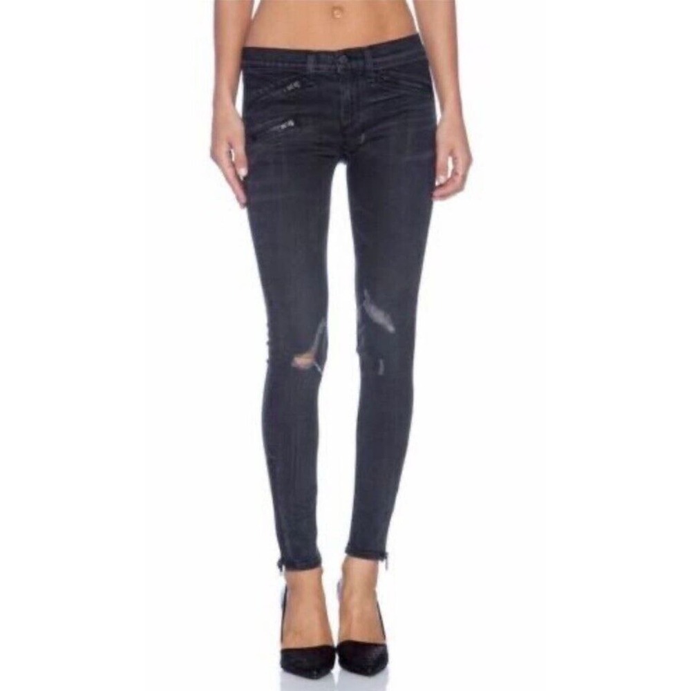 Rag & Bone Women’s Black Thorne Biker Skinny Jeans Distressed Size 26